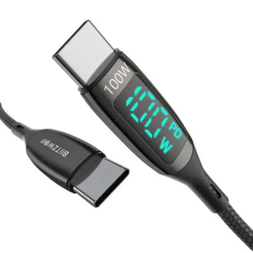 USB-C to USB-C cable BlitzWolf BW-TC23 with display 100W 0.9m (black) - USB-C to USB-C<<<USB cables<<<GSM