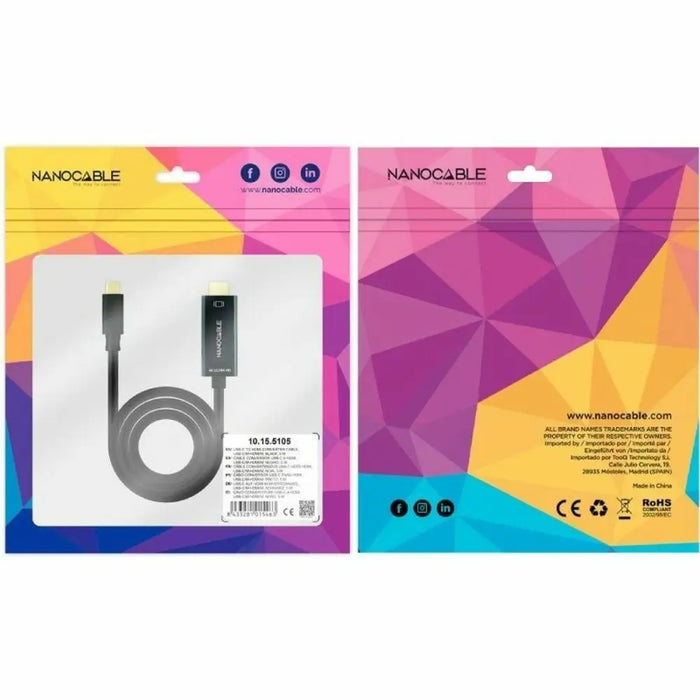 USB-C to HDMI Cable NANOCABLE 10.15.5105 5 m Black - Адаптери<<<Компютър Кабели и адаптери<<<Компютри|