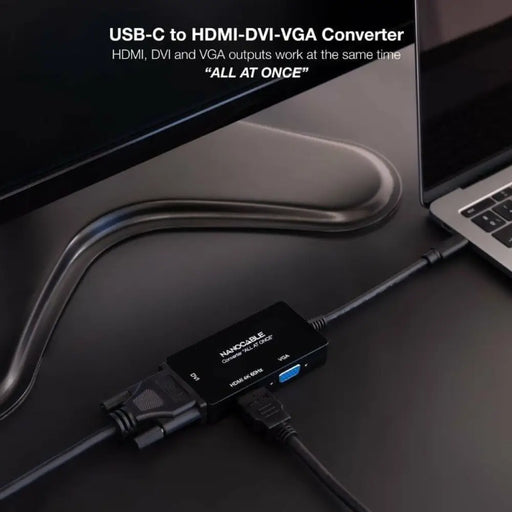 USB-C to VGA/HDMI/DVI Adapter NANOCABLE 10.16.4301-ALL 20 cm Black - Адаптери<<<Компютър Кабели и адаптери<<<Компютри|