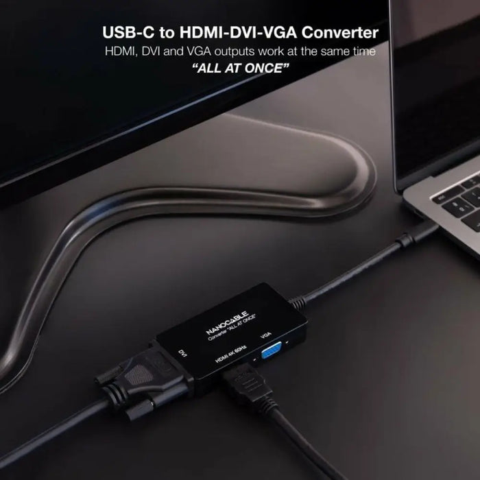 USB-C to VGA/HDMI/DVI Adapter NANOCABLE 10.16.4301-ALL 20 cm Black - Адаптери<<<Компютър Кабели и адаптери<<<Компютри|