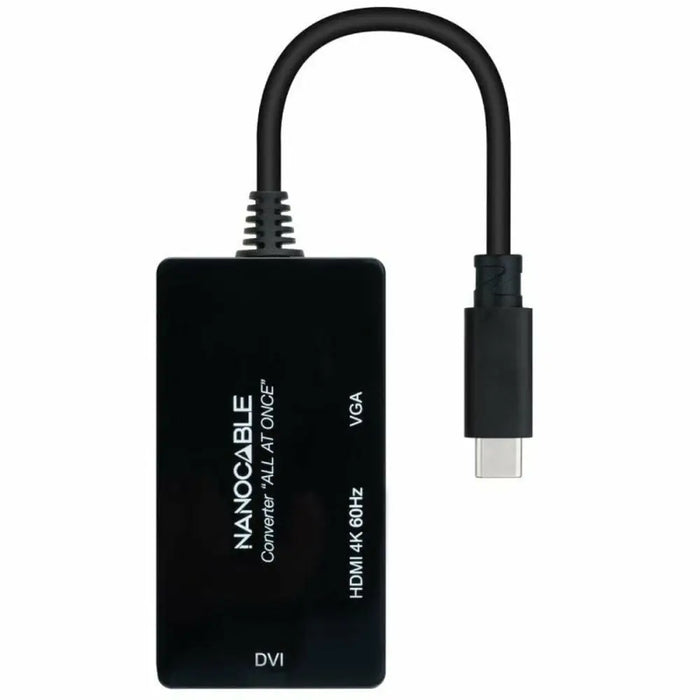 USB-C to VGA/HDMI/DVI Adapter NANOCABLE 10.16.4301-ALL 20 cm Black - Адаптери<<<Компютър Кабели и адаптери<<<Компютри|