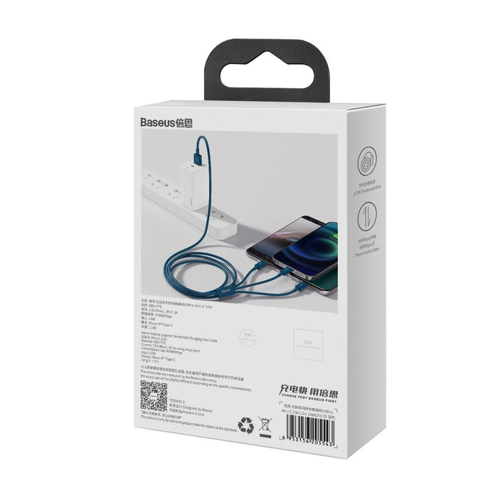 USB cable 3in1 Baseus Superior Series USB to micro USB / USB-C / Lightning 3.5A 1.5m (blue) - Combo Cables<<<USB