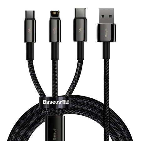 USB cable 3in1 Baseus Tungsten Gold USB to micro USB / USB-C / Lightning 3.5A 1.5m (black) - Combo Cables<<<USB