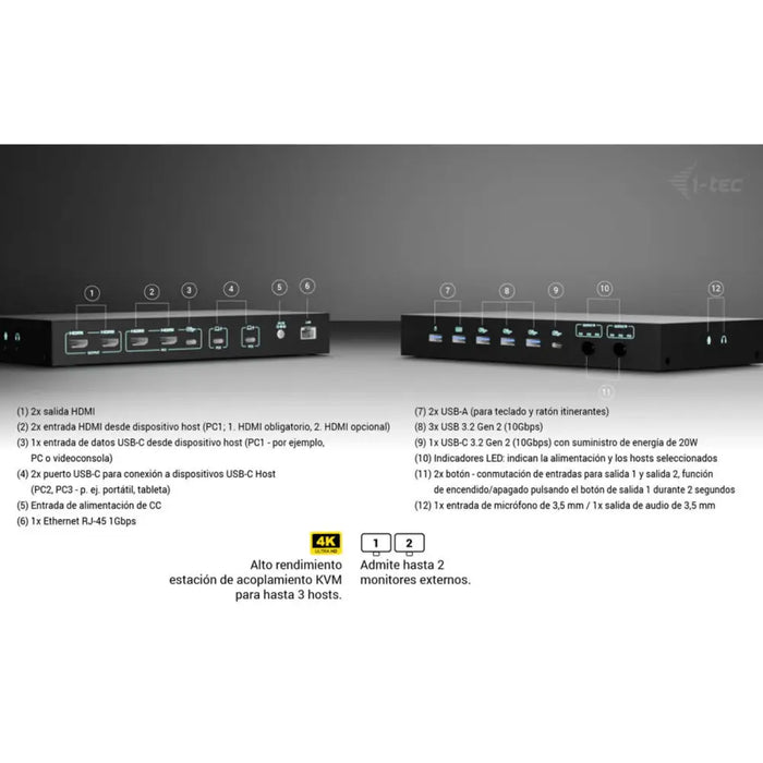 USB Hub i-Tec C31KVMDOCKPDPRO Black - Компютър Мрежи и компоненти<<<Компютри| Електроника<<<BigBuy&&&HUB USB<<<Компютър