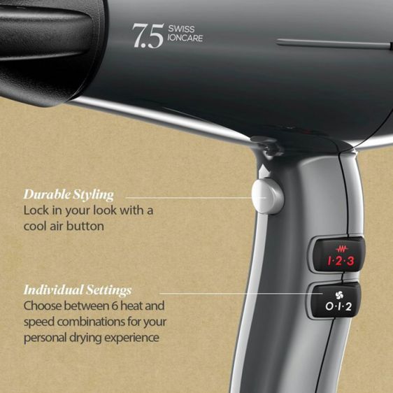 Professional hair dryer VALERA Swiss Ioncare SIC 7.5 RC, 2000 W, Grey
