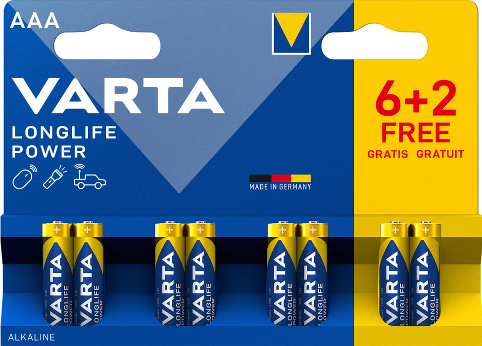 Batteries Varta LONGLIFE POWER AAA BLI 8 (6+2)