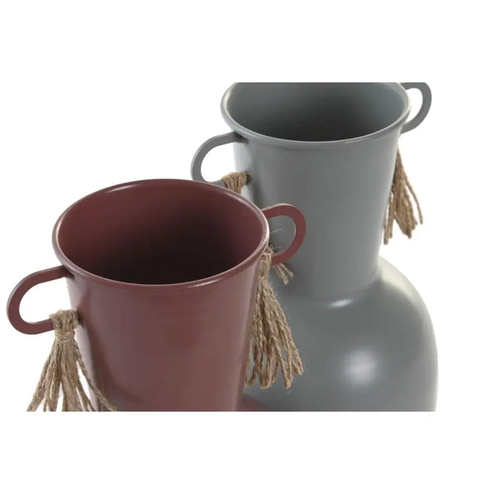Vase DKD Home Decor 14 x 13 x 24 cm Grey Metal Terracotta (2 Units) - Декорация и Осветление<<<Дом