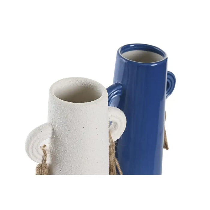 Vase DKD Home Decor Ceramic White Navy Blue (9,5 x 7 x 20 cm) (2 Units) - Декорация и Осветление<<<Дом