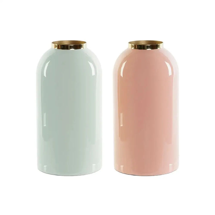 Vase DKD Home Decor Green Golden Coral Iron Lacquered 13 x 13 x 25 cm (2 Units) - Декорация и Осветление<<<Дом