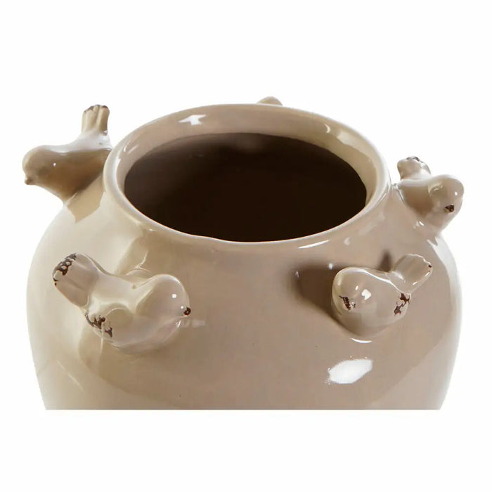 Vase DKD Home Decor Porcelain Grey Beige Birds Shabby Chic (15 x 15 x 13,5 cm) (2 Units) - Декорация и Осветление<<<Дом