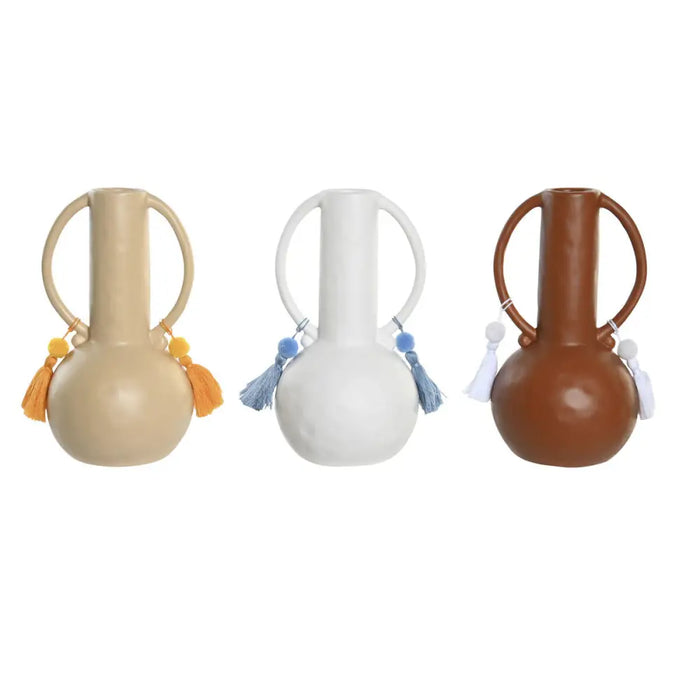 Vase DKD Home Decor White Beige Terracotta Dolomite Fringe 14 x 14 x 25,6 cm (3 Units) - Декорация и Осветление<<<Дом