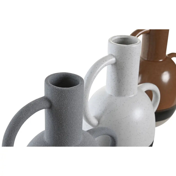 Vase DKD Home Decor White Grey Terracotta Porcelain 19,5 x 12 x 22,6 cm (3 Units) - Декорация и Осветление<<<Дом