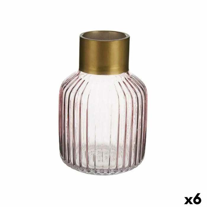 Vase Gift Decor Pink Golden Glass Stripes 12 x 18 x 12 cm (6 Units) - Декорация и Осветление<<<Дом