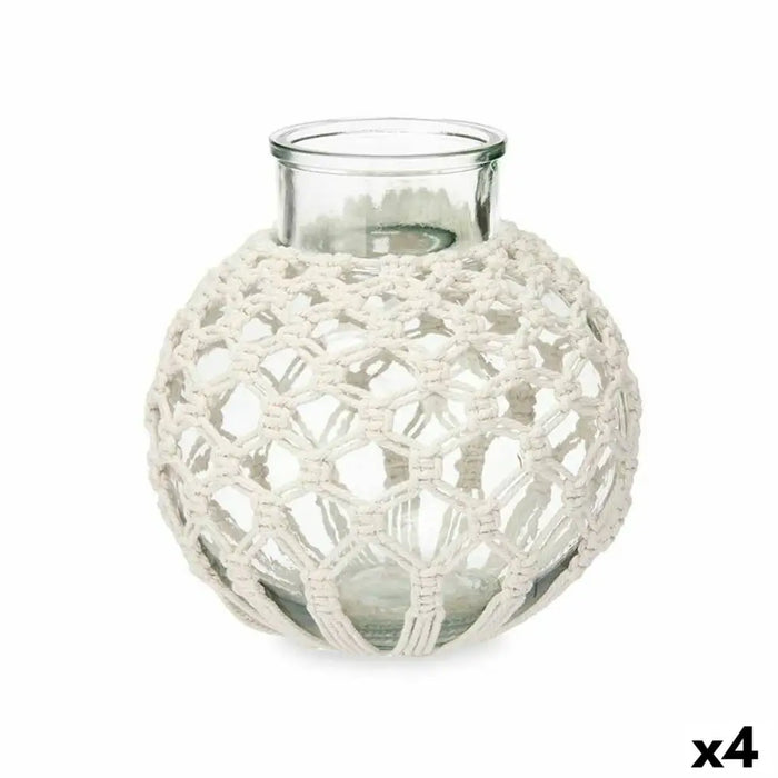 Vase Gift Decor White Transparent Cloth Glass Macrame 25 x 26,5 x 25 cm (4 Units) - Декорация и Осветление<<<Дом