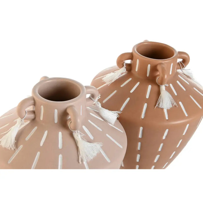 Vase Home ESPRIT Brown Light brown Ceramic Colonial Fringe 15,5 x 15,5 x 17,1 cm (2 Units) - Декорация и