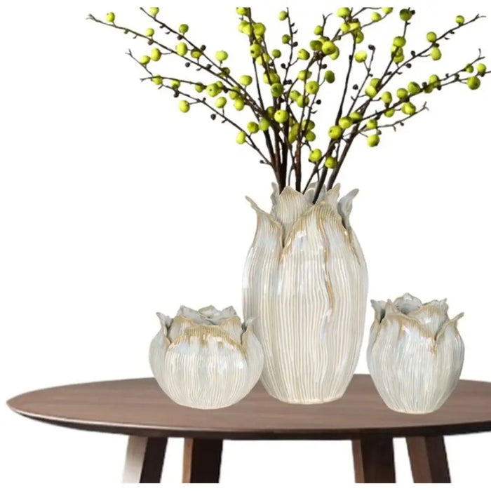 Vase Home ESPRIT Cream Ceramic Leaf of a plant 19 x 19 x 33 cm - Украса за средата на масата и вази<<<Декорация и