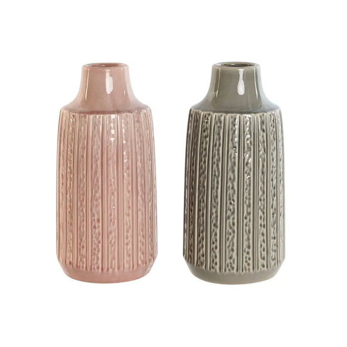 Vase Home ESPRIT Grey Pink Porcelain 15 x 15 x 31 cm (2 Units) - Декорация и Осветление<<<Дом Градина<<<BigBuy&&&Украса