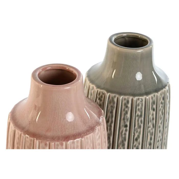 Vase Home ESPRIT Grey Pink Porcelain 15 x 15 x 31 cm (2 Units) - Декорация и Осветление<<<Дом Градина<<<BigBuy&&&Украса