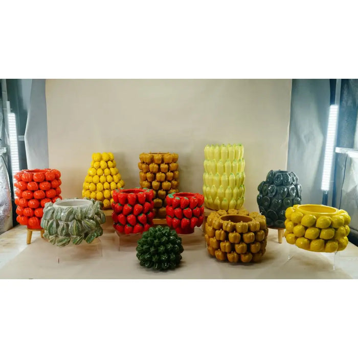 Vase Home ESPRIT Red Ceramic Stoneware Strawberries Tropical 23 x 23 x 34 cm - Декорация и Осветление<<<Дом