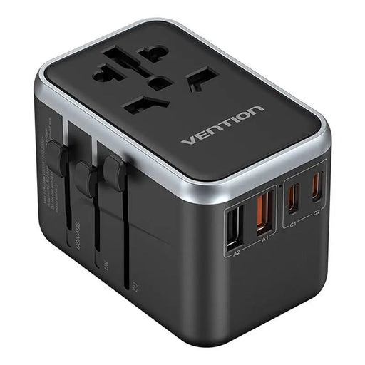 Vention FJFB0 GaN 2xUSB-C 2xUSB-A Universal Travel Adapter 65W (black) - mains chargers<<<Chargers<<<GSM