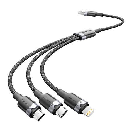USB 2.0 A male to 3-in-1 USB-C, Lightning and Micro-B male cable Vention 3A CTPBG 1.5m