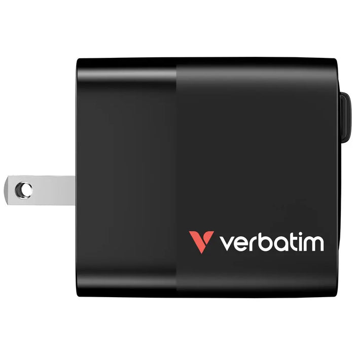 Verbatim Mini GaN Charger 65W 2 Port retractable cable display US plugs with EU and UK adaptors - Аксесоари<<<VERBATIM