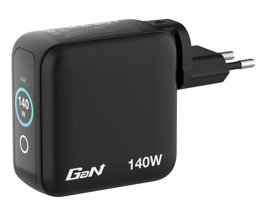 Verbatim Mini GaN Charger 140W with Display + 140W USB-C to USB-C Cable (Charger and Data transfer) Grey