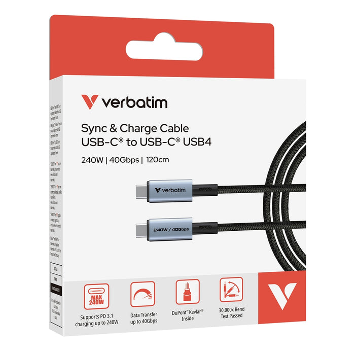Verbatim Sync & Charge USB-C to USB-C 240W 40 Gbps 120 cm