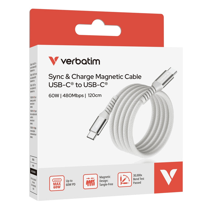 Verbatim Sync & Charge USB-C to USB-C 60W Magnetic 120 cm - Grey