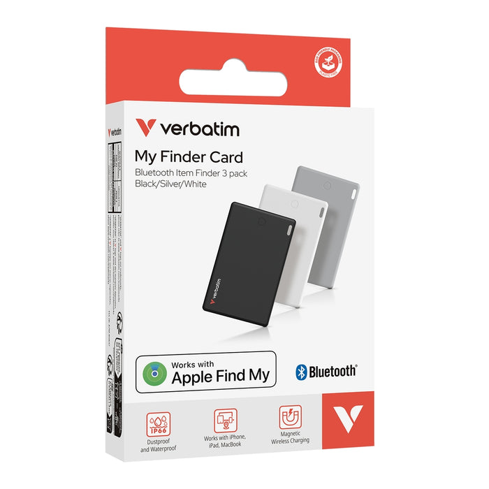 Verbatim MYFCR-03BSW My Finder Card Bluetooth Item Finder 3 pack Black/Silver/White