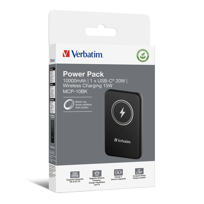 Verbatim MCP-10BK Power Pack 10000 mAh with UBS-C PD 20W / Magnetic Wireless Charging 15W Black