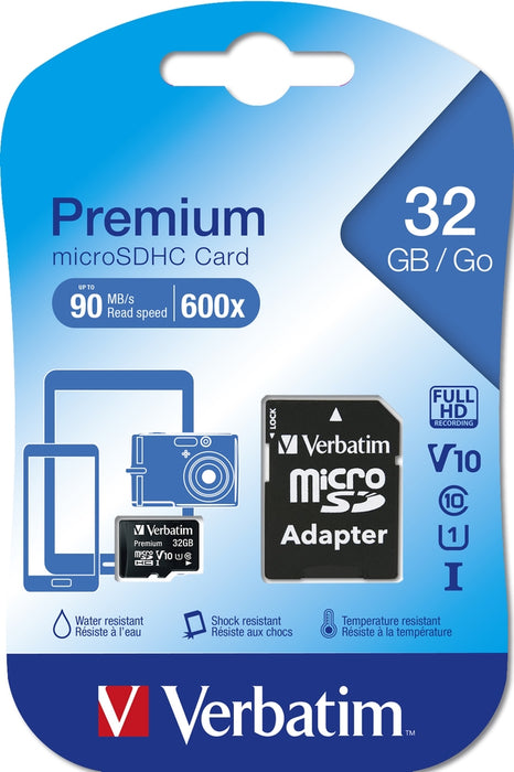 Verbatim Premium micro SDHC 32GB Class 10 (Incl. Adaptor)