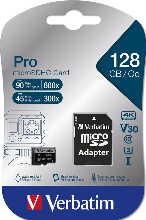 Verbatim PRO micro SDXC 128GB Class 10 UHS-3 (Incl. Adaptor)