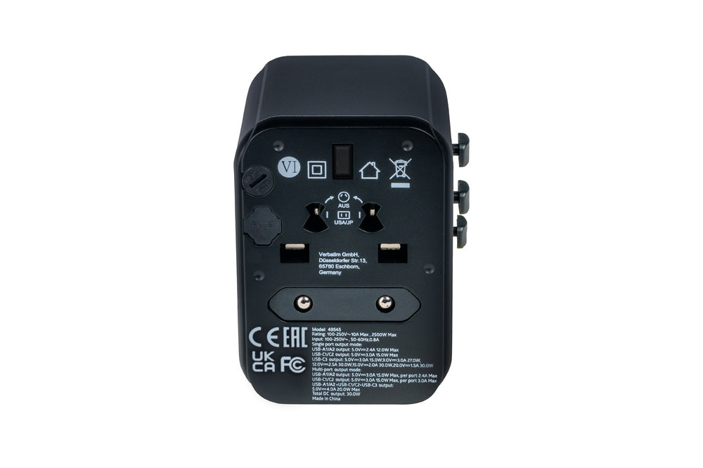 Verbatim UTA-03 Universal Travel Adapter with 1 x USB-C PD 30W & QC 3.0 / 2 x USB-C / 2 x USB-A