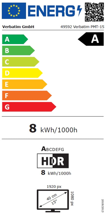 Verbatim PMT-15 Portable Touchscreen Monitor 15.6" Full HD 1080p Metal Housing