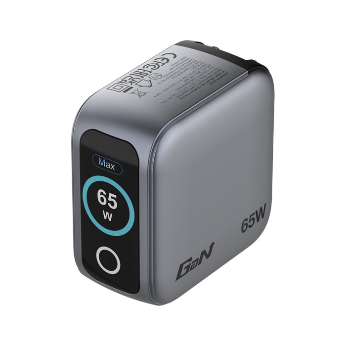 Verbatim Mini GaN Charger 65W with Display + 60W USB-C to USB-C Cable (Charger and Data transfer) Grey