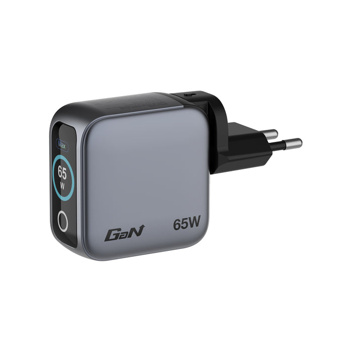 Verbatim Mini GaN Charger 65W with Display + 60W USB-C to USB-C Cable (Charger and Data transfer) Grey