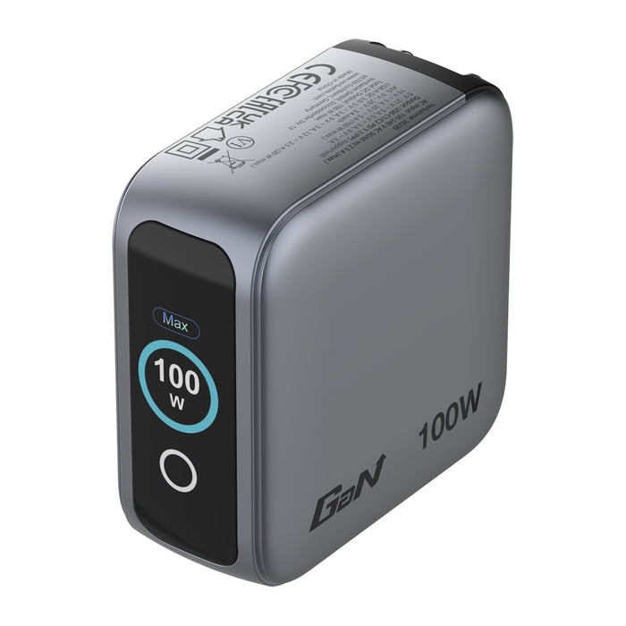 Verbatim Mini GaN Charger 100W with Display + 100W USB-C to USB-C Cable (Charger and Data transfer) Grey