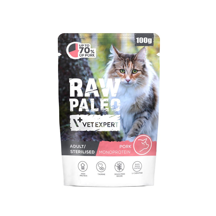 VETEXPERT Raw Paleo Adult Sterilised Pork - wet cat food - 100g