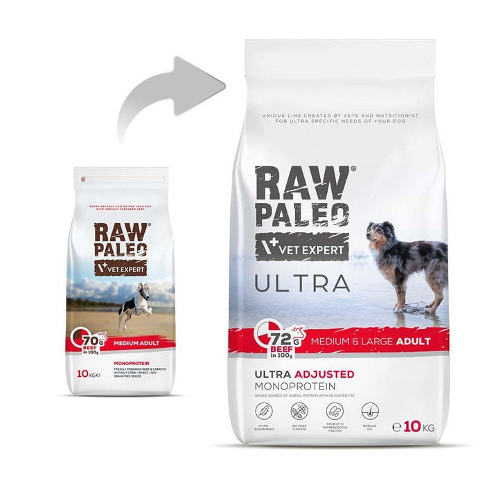 VETEXPERT Raw Paleo Ultra Medium&Large Adult Beef - dry dog food - 10 kg