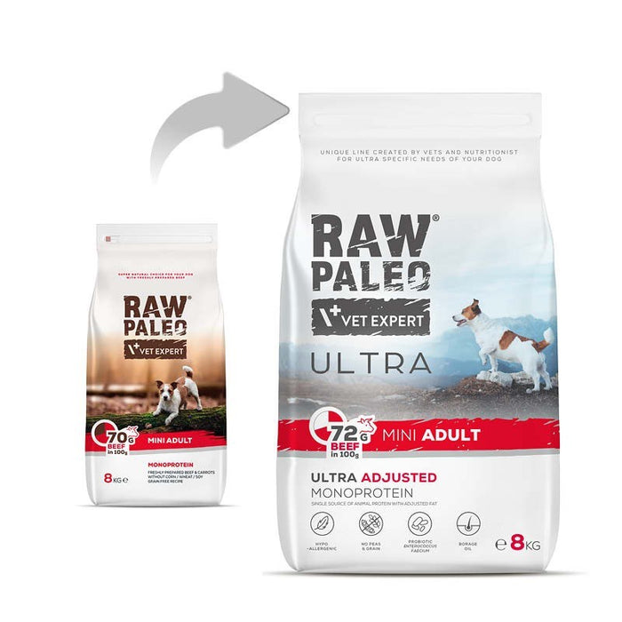VETEXPERT Raw Paleo Ultra Mini Adult Beef - dry dog food - 8 kg