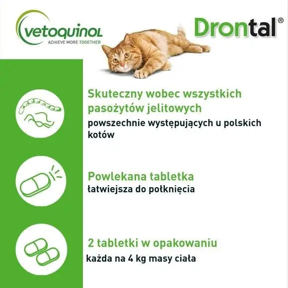 VETOQUINOL Drontal - anti-parasite tablets for cats - 2 pcs. - Supplements and medicated preparations