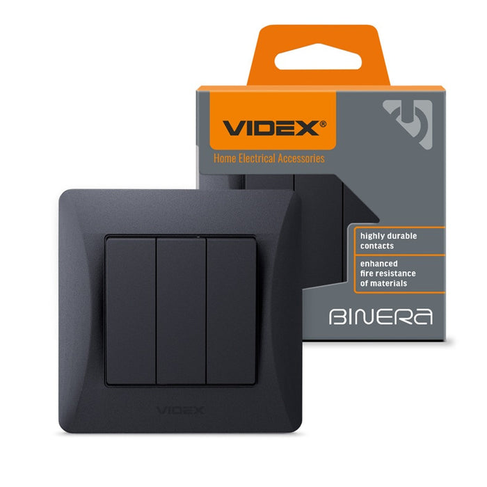 TRIPLE SWITCH 10A VF-BNSW3-BG BINERA VIDEX - GRAPHITE