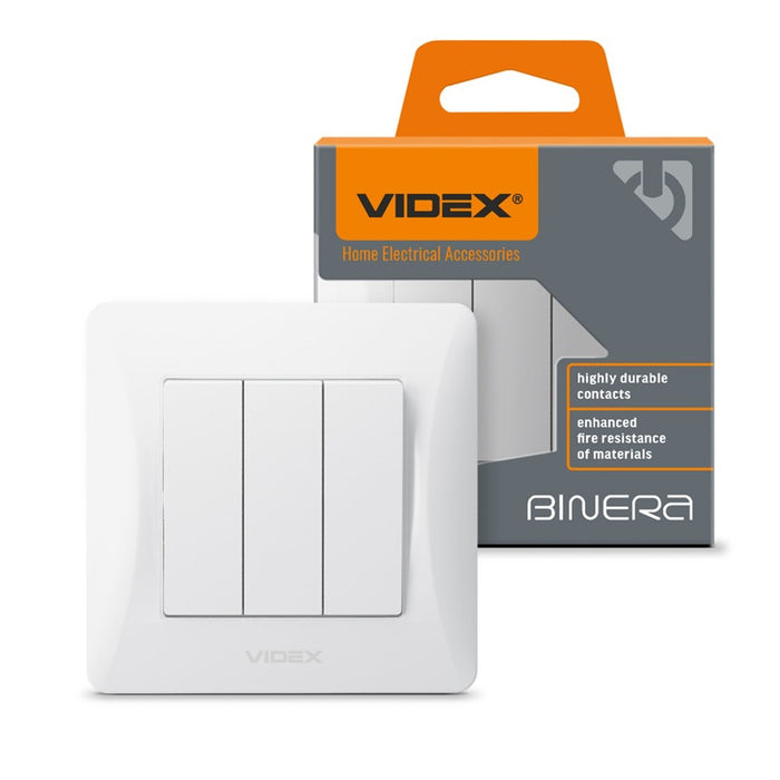 TRIPLE SWITCH VF-BNSW3-W 10A BINERA VIDEX - WHITE