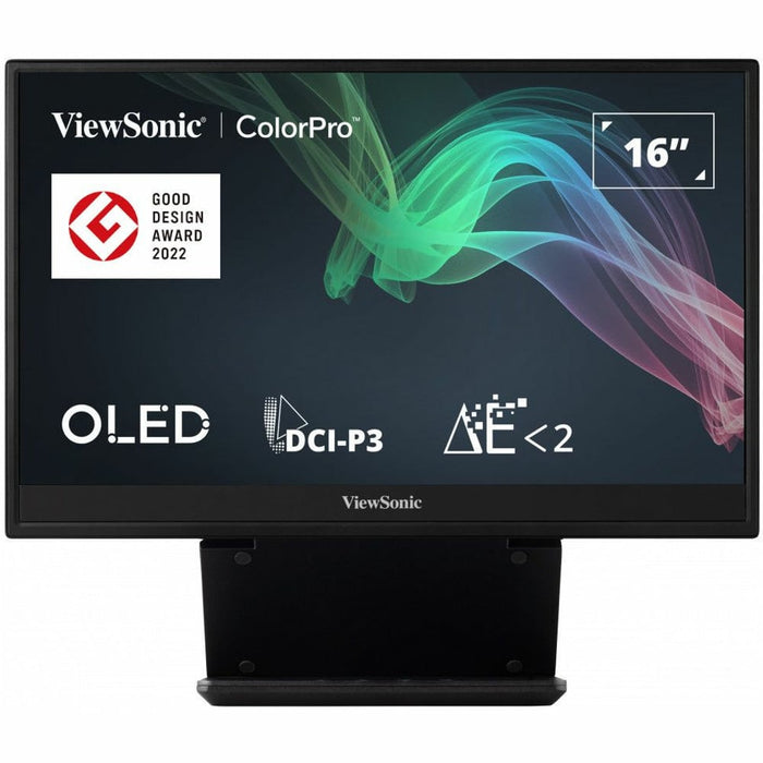 VIEWSONIC VP16-OLED 15.6inch 1920x1080 16:9 FHD Portable OLED monitor Micro HDMI 2 USB-C speakers integration hood foldable stand
