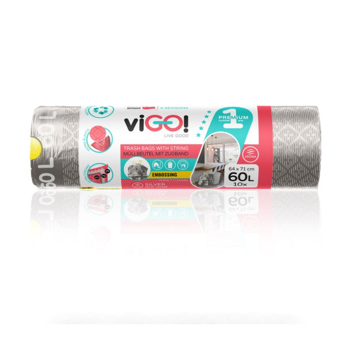 GARBAGE BAGS SILVER 60L WITH TIE 10PCS. PREMIUM #1 VIGO