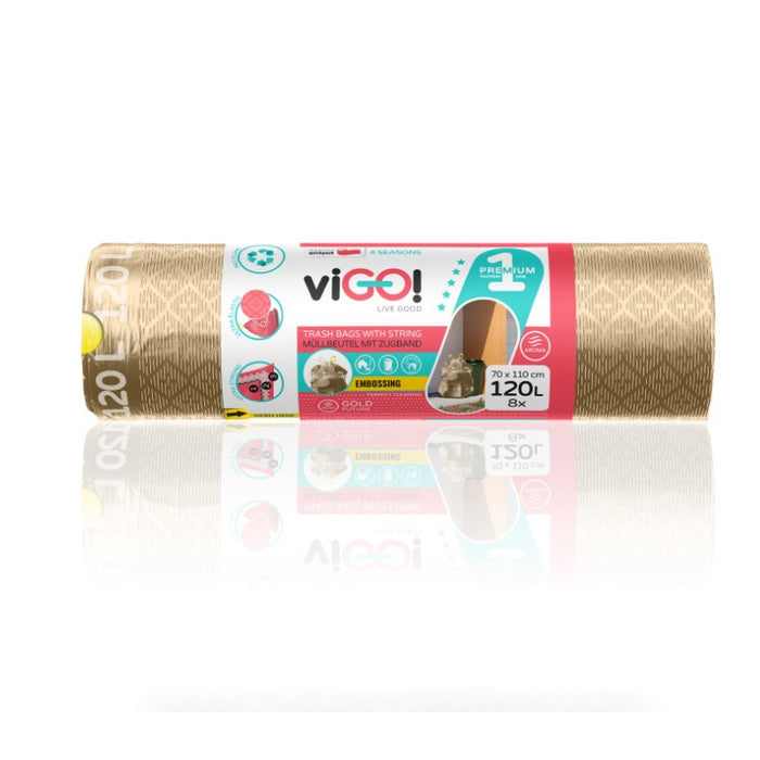 GARBAGE BAGS GOLD 120L WITH TIE 8PCS. PREMIUM #1 VIGO