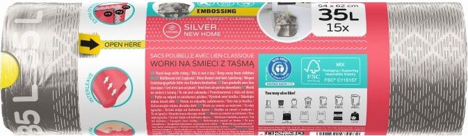 GARBAGE BAGS SILVER 35L WITH TIE 15PCS. PREMIUM #1 VIGO