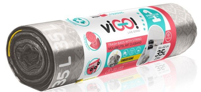 GARBAGE BAGS SILVER 35L WITH TIE 15PCS. PREMIUM #1 VIGO