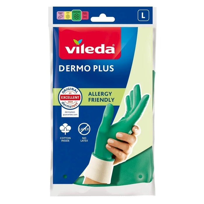 Vileda Dermo Plus ‘L’ Gloves Green Cotton, Nitrile